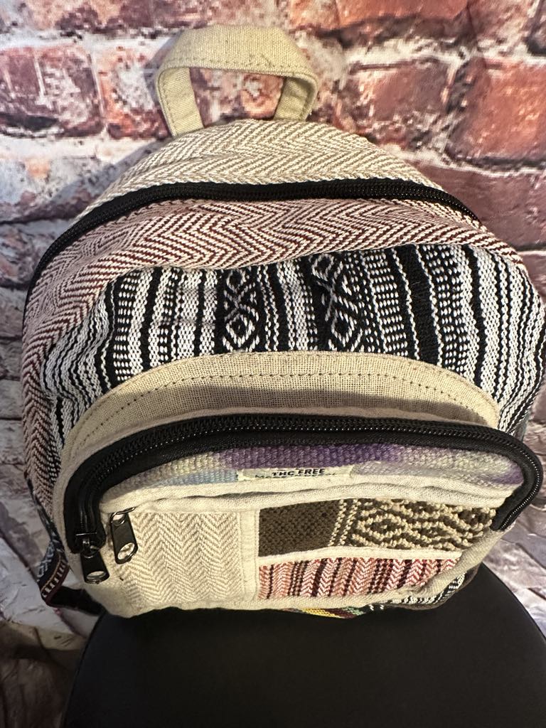 Mini Hemp Backpack 25x25cm – Handmade in Nepal – Boho Festival Rucksack – THC-Free