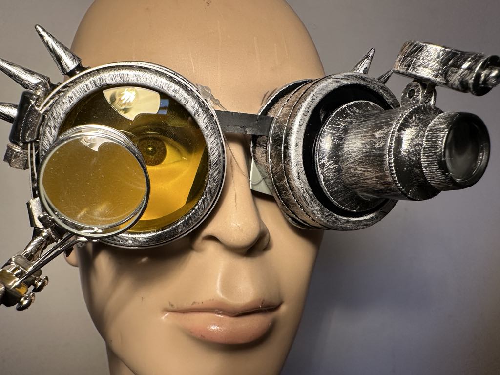 Gothic Cyber Steampunk Goggles with LED Light & Loupe