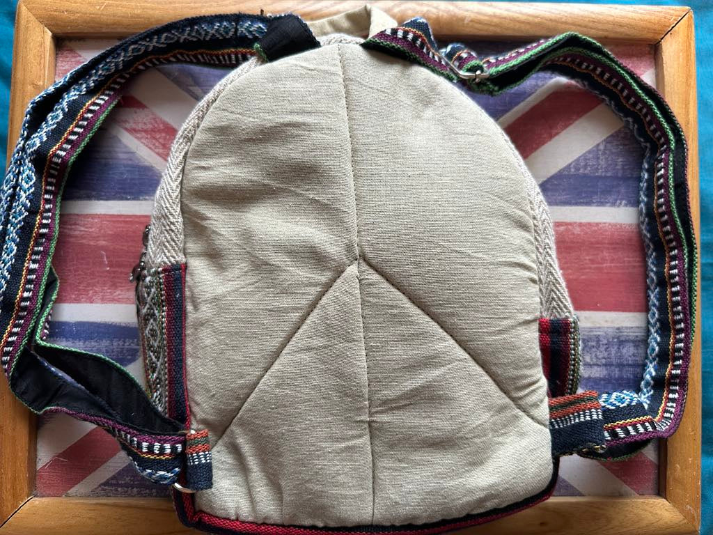 Mini Hemp Backpack 25x25cm – Handmade in Nepal – Boho Festival Rucksack – THC-Free