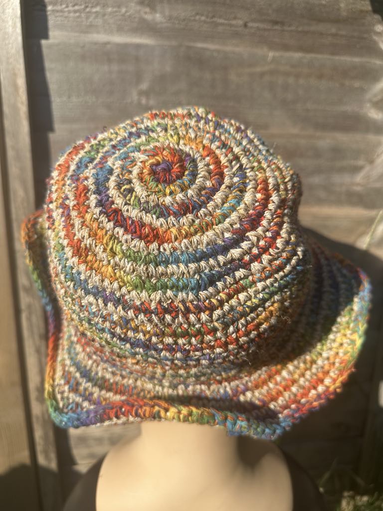 Handmade Multicolor Hemp Festival Hat β Shapeable Brim with Wire β Unisex Boho Style