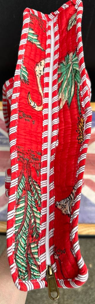 Bold Quilted Cotton Tote Bag – Jungle Animal Print – Red – Handmade Style – 33x33cm