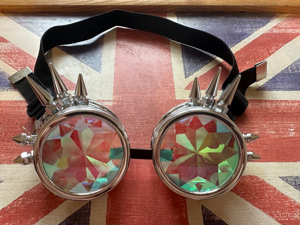 Silver Spiked Steampunk Goggles β Kaleidoscope Lenses