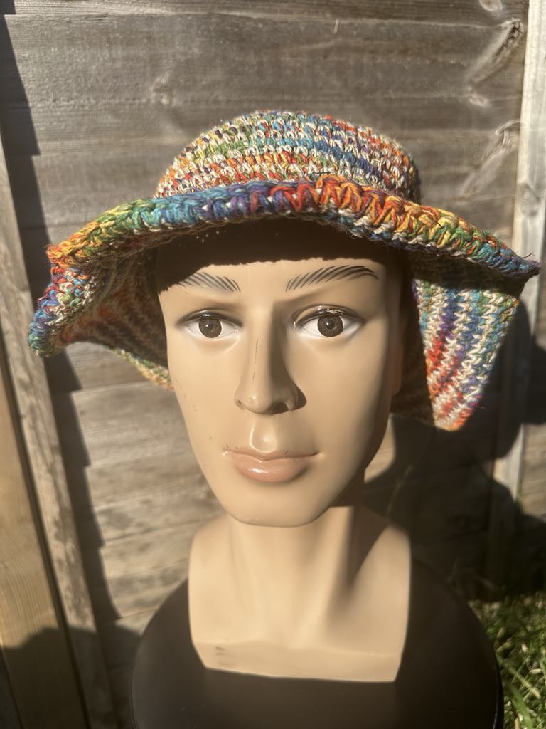 Handmade Multicolor Hemp Festival Hat β Shapeable Brim with Wire β Unisex Boho Style