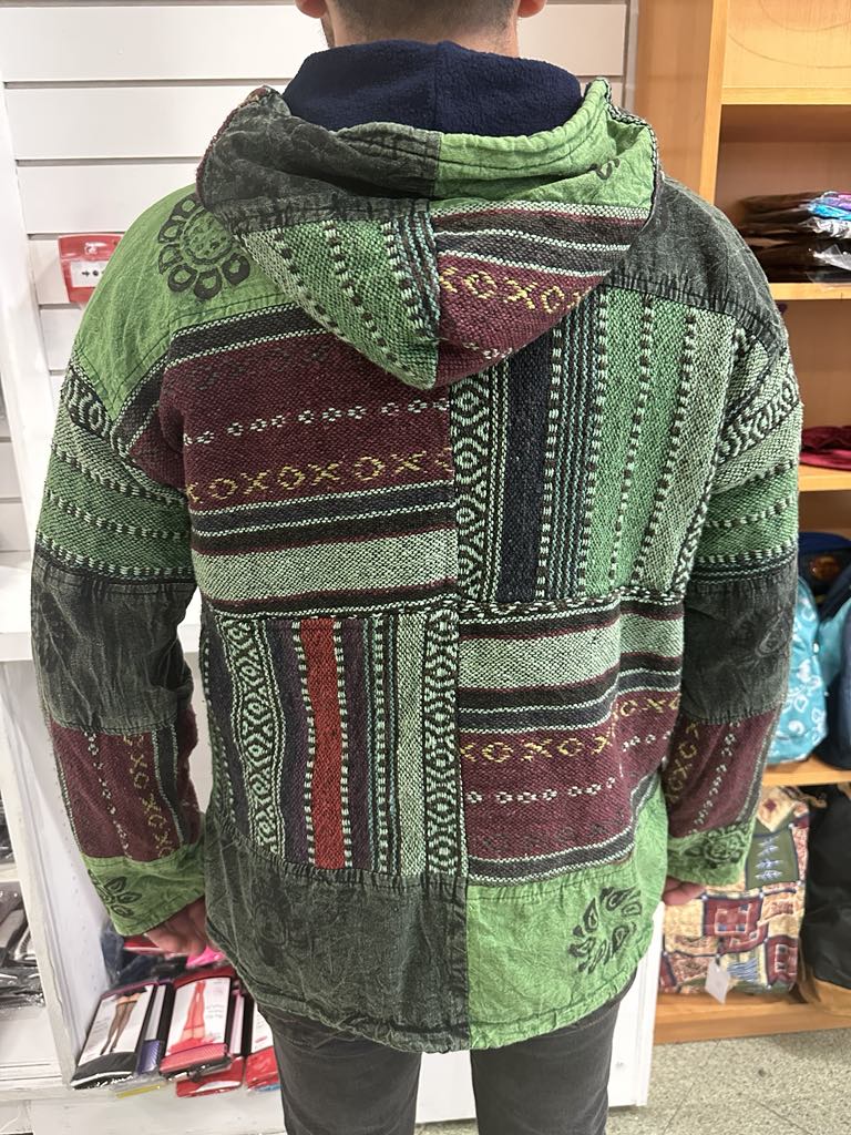 Men's Boho Hippie Patchwork Jacket Fleece Lined Medium Size - Handmade in India