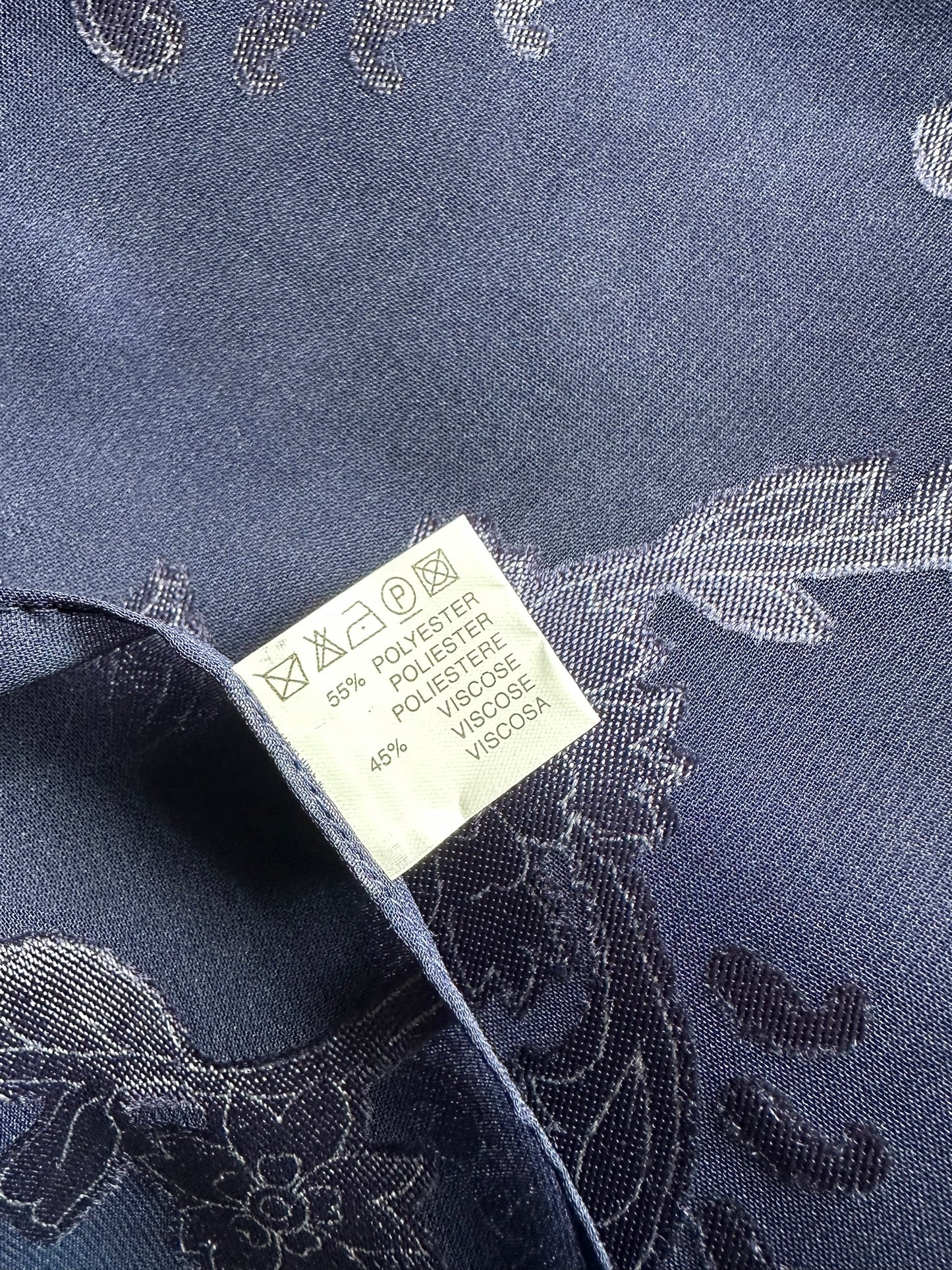 Elegant Navy Blue Floral Embroidered Scarf 33x150cm - Sheer Viscose Polyester Wrap