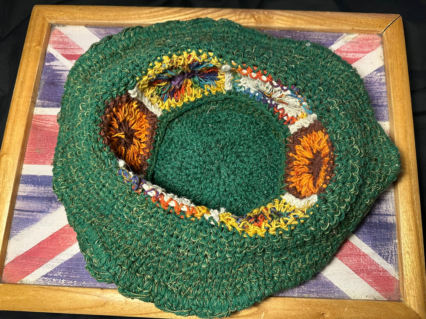 Handmade Hemp Festival Hat – Colorful Crochet Design, Shapeable Wire Brim