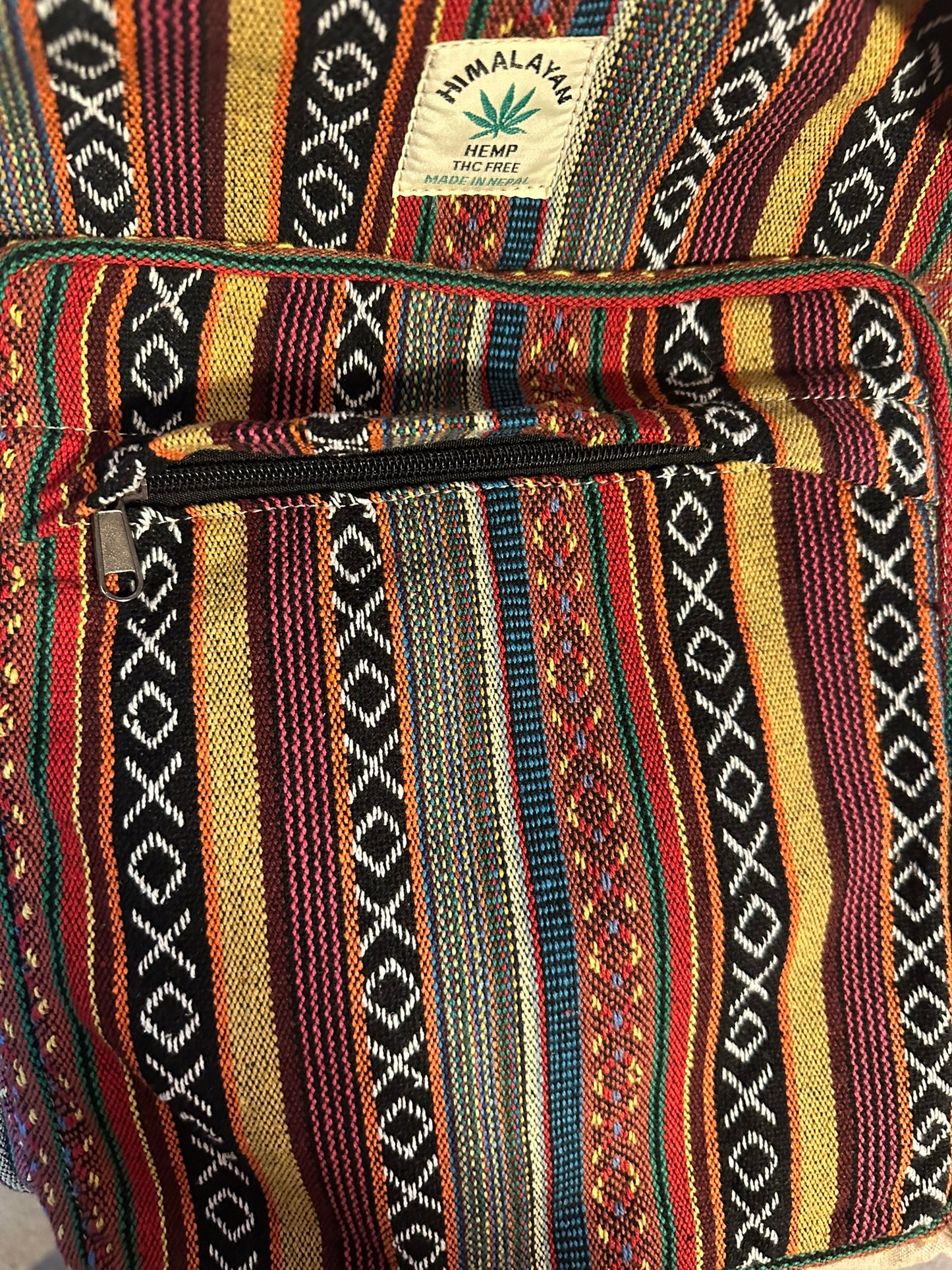 Himalayan Hemp Backpack 45x37 cm - Handmade THC-Free Boho Rucksack from Nepal