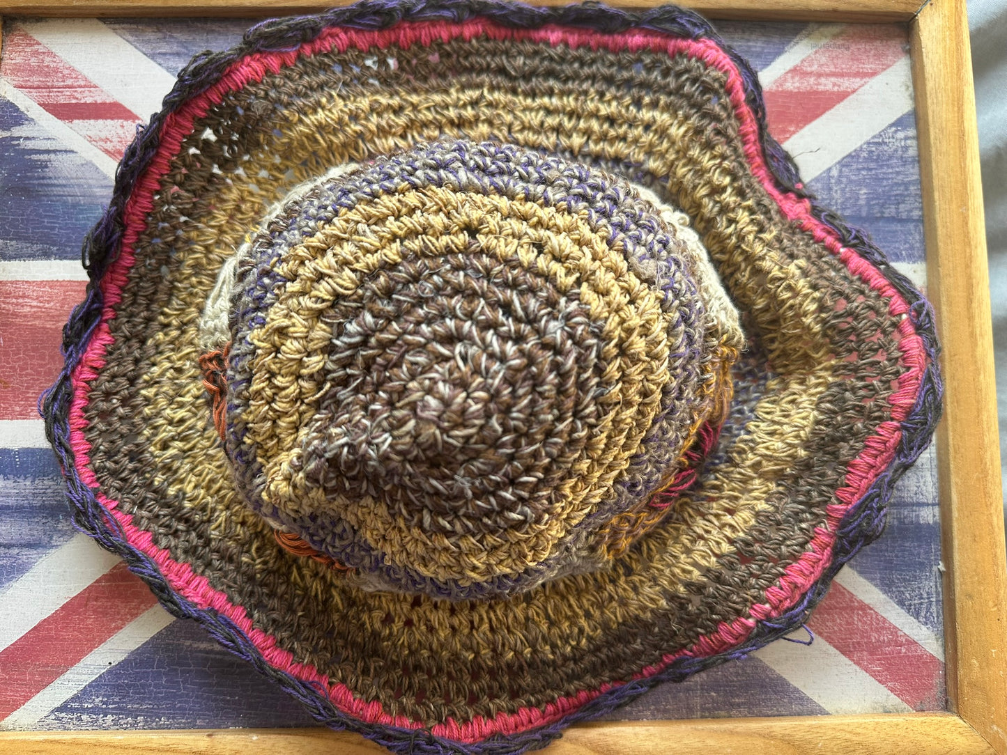 Handmade Hemp Festival Hat – Colorful Crochet Design, Shapeable Wire Brim