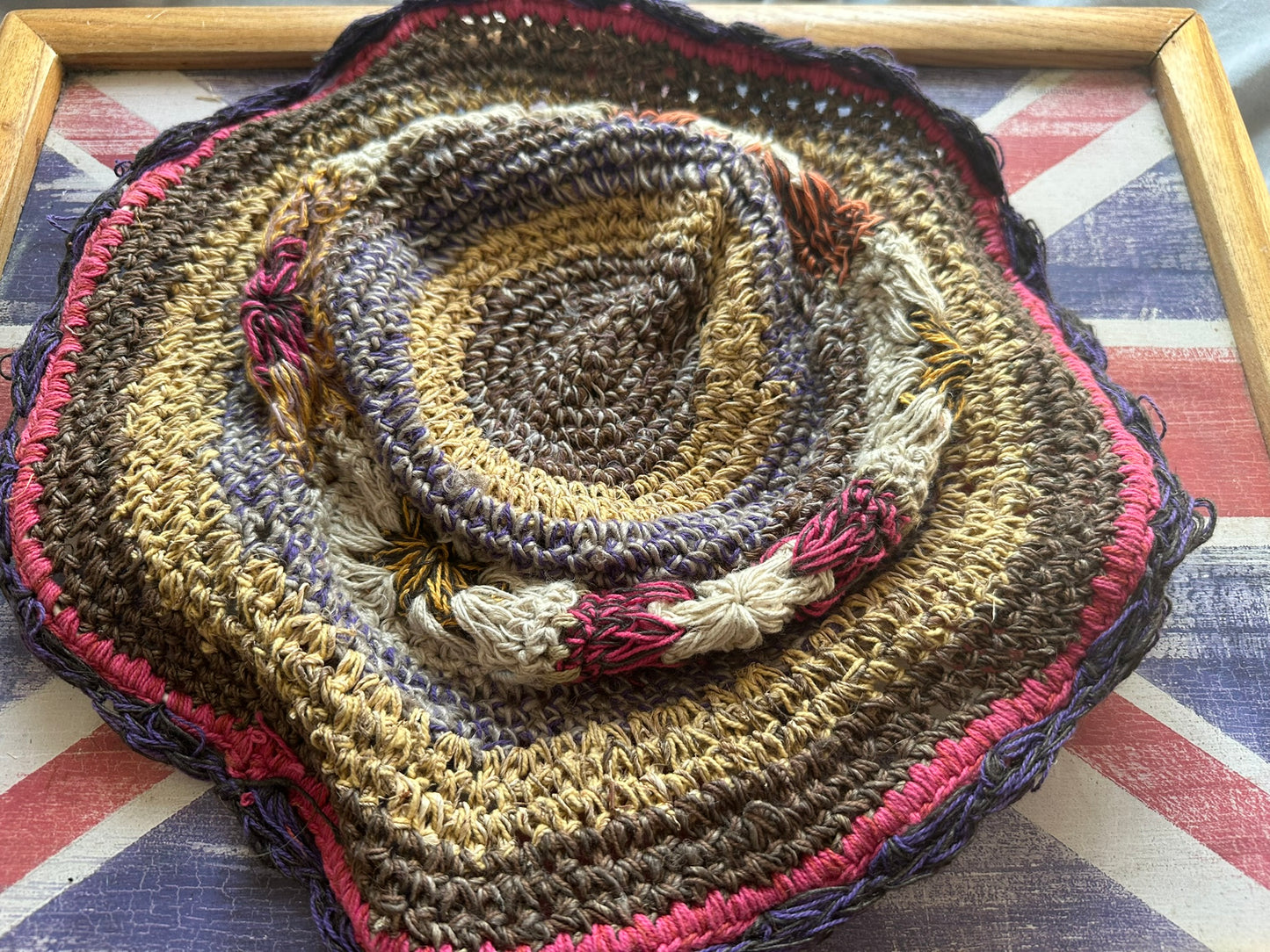 Handmade Hemp Festival Hat – Colorful Crochet Design, Shapeable Wire Brim