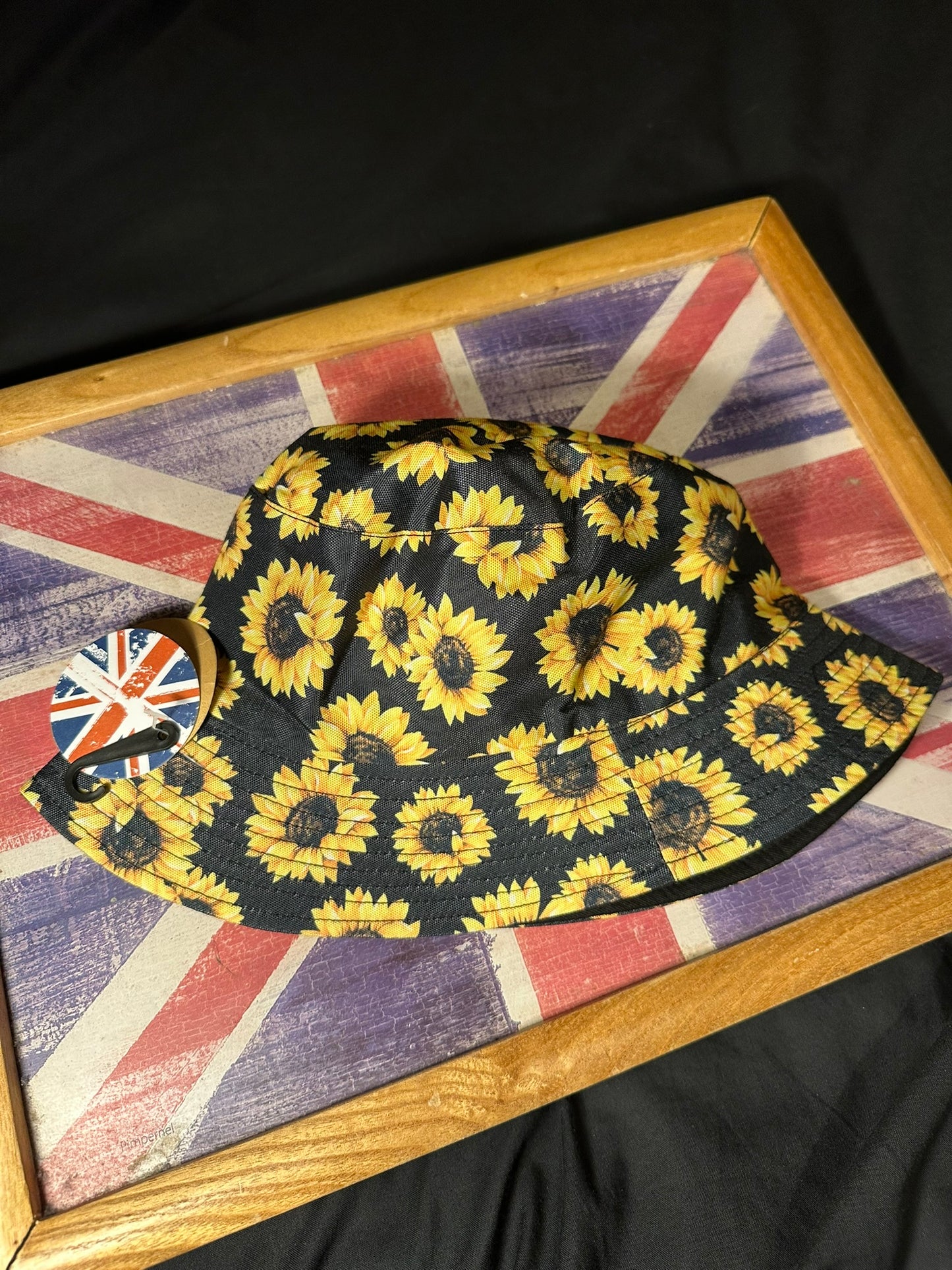 Reversible Sunflower Bucket Hat 100% Cotton Black Yellow Floral Unisex Summer Cap