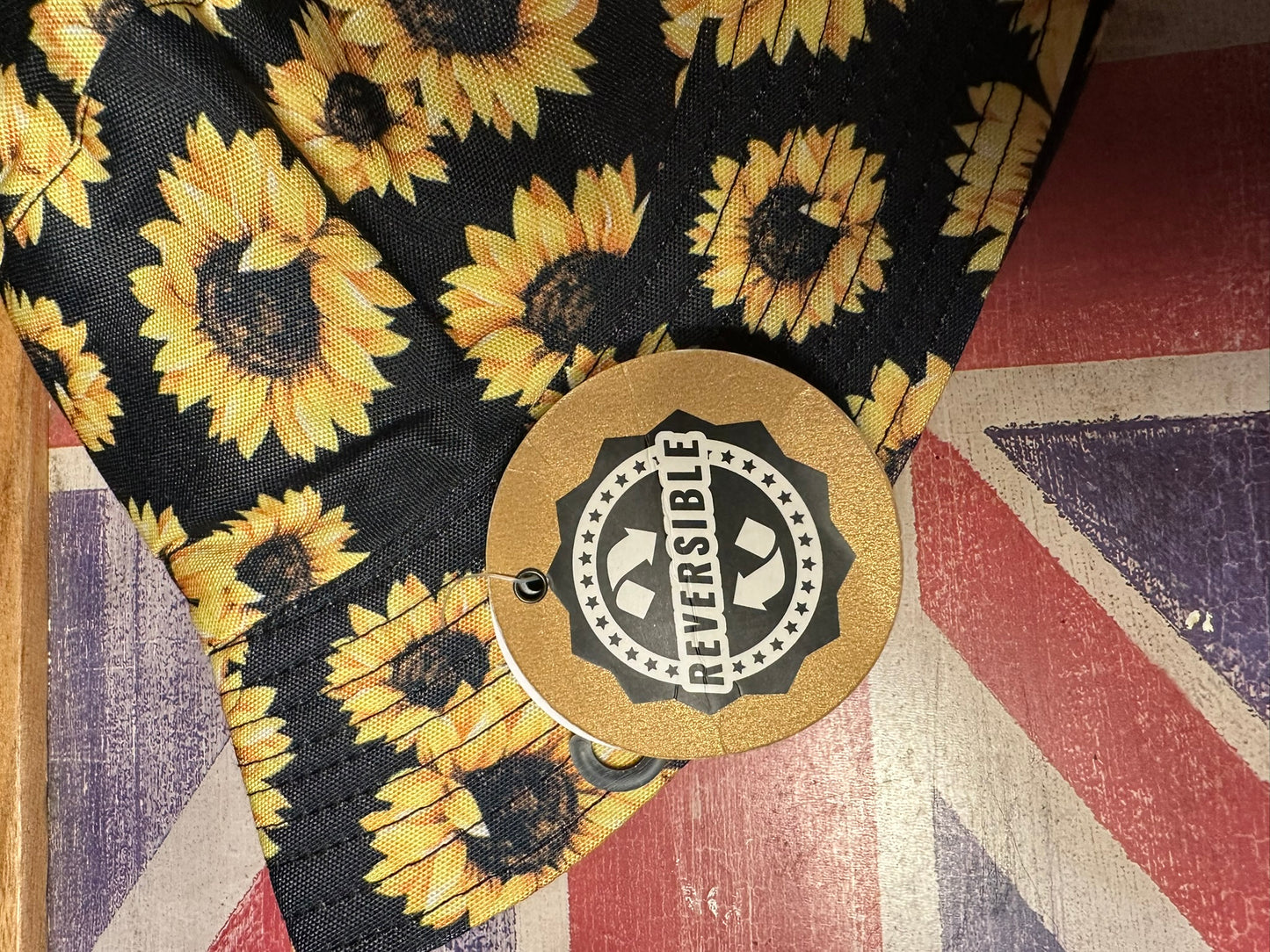 Reversible Sunflower Bucket Hat 100% Cotton Black Yellow Floral Unisex Summer Cap