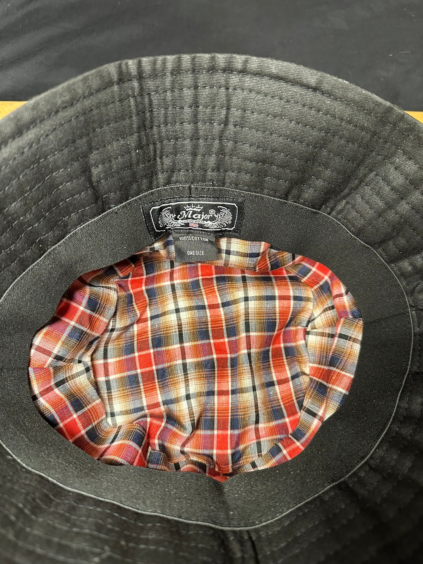 Black Bucket Hat 100% Cotton Plaid Lined One Size Fits All