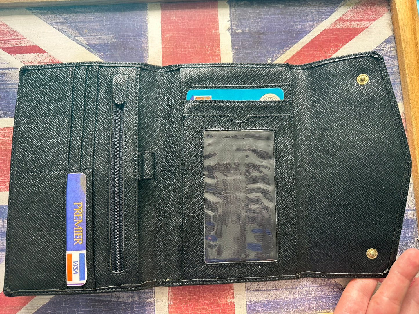 Faux Leather Wallet Clutch Black – 19x12cm – Card Slots & Zip Pocket