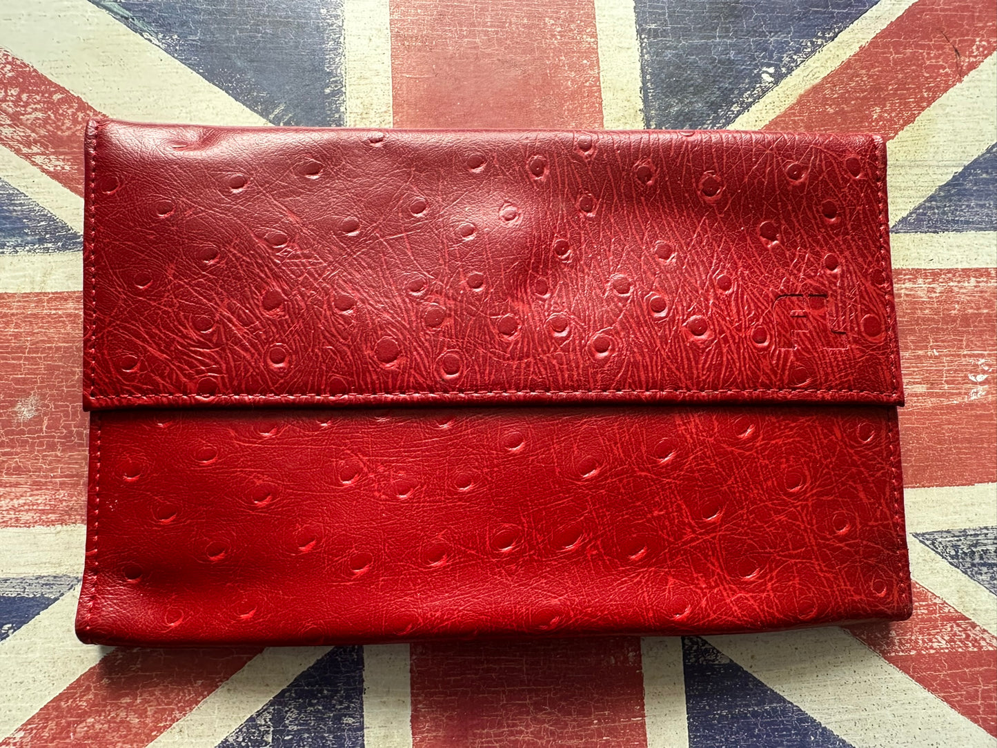Elegant Faux Ostrich Leather Wallet Clutch - Red, 19x13cm, Multi-Compartment Organizer