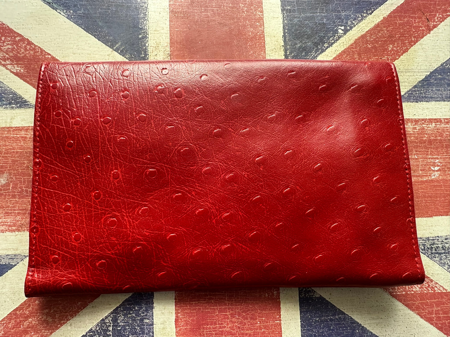 Elegant Faux Ostrich Leather Wallet Clutch - Red, 19x13cm, Multi-Compartment Organizer