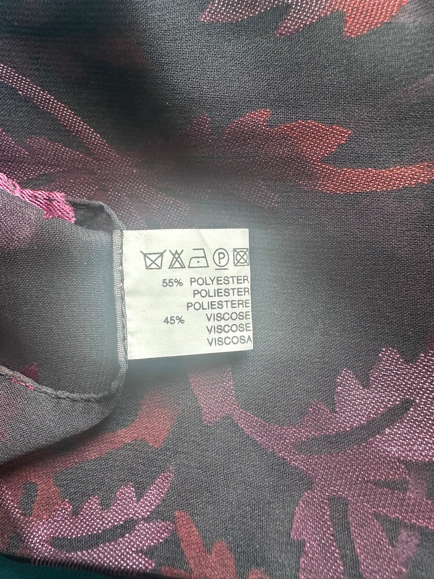 Chic Sheer Black Leaf Scarf - Red Purple Pattern 24x150cm Lightweight Polyester Viscose