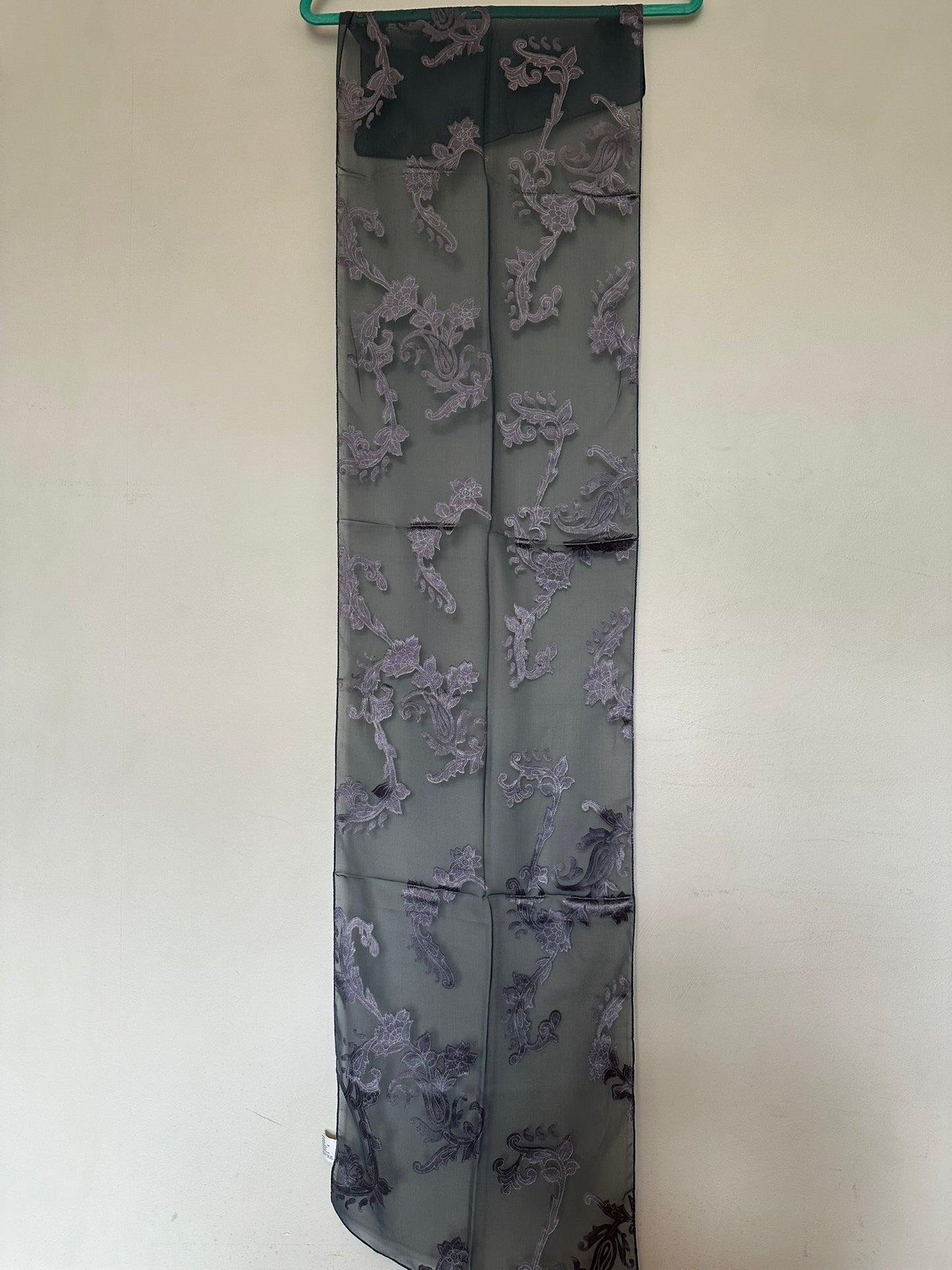 Elegant Sheer Floral Scarf 33x150cm – Purple Embroidery – Polyester Viscose Blend
