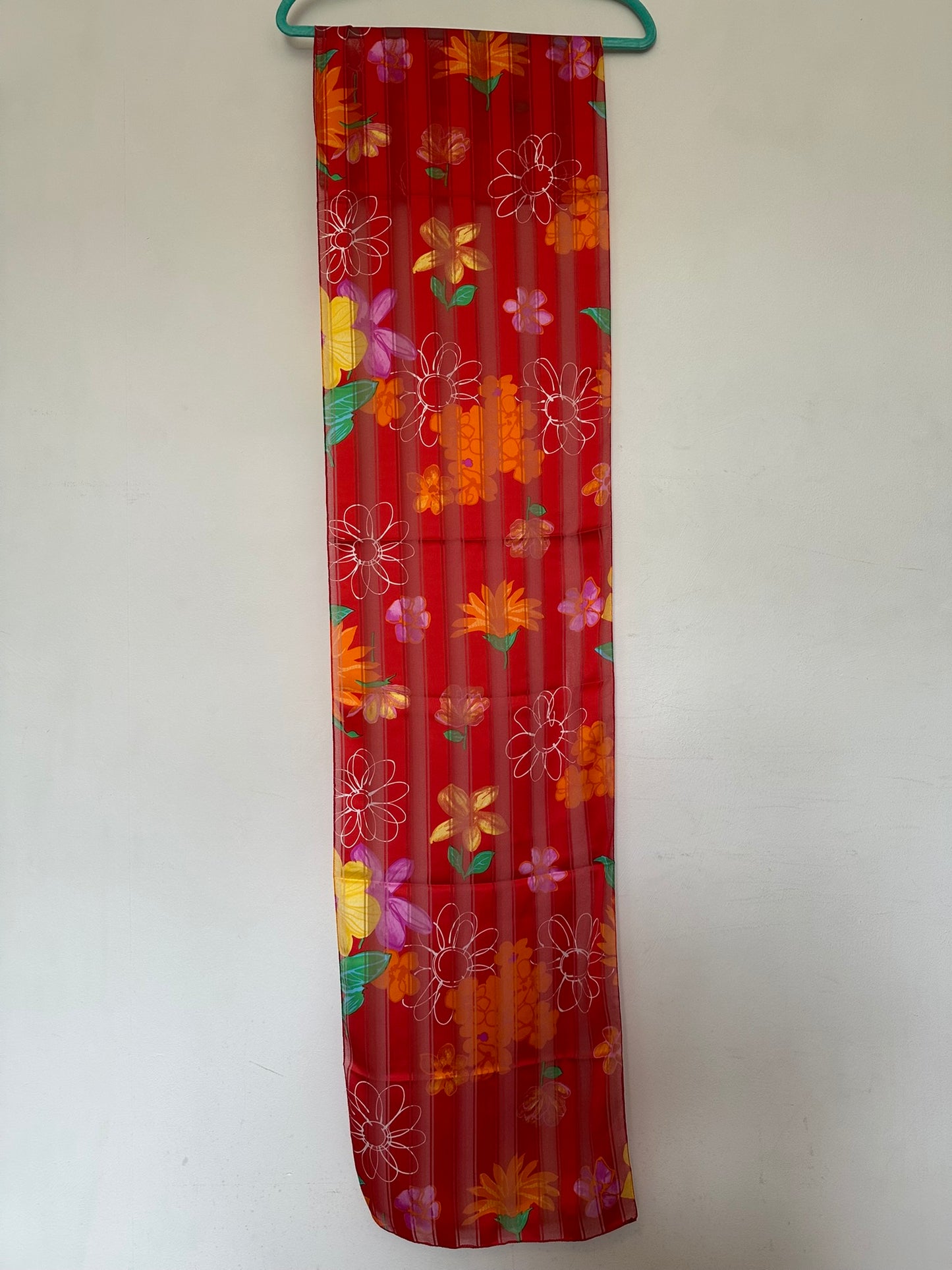 Made in Italy Red Floral Scarf 100% Polyester Lightweight Sheer 33x150 cm Summer Wrap