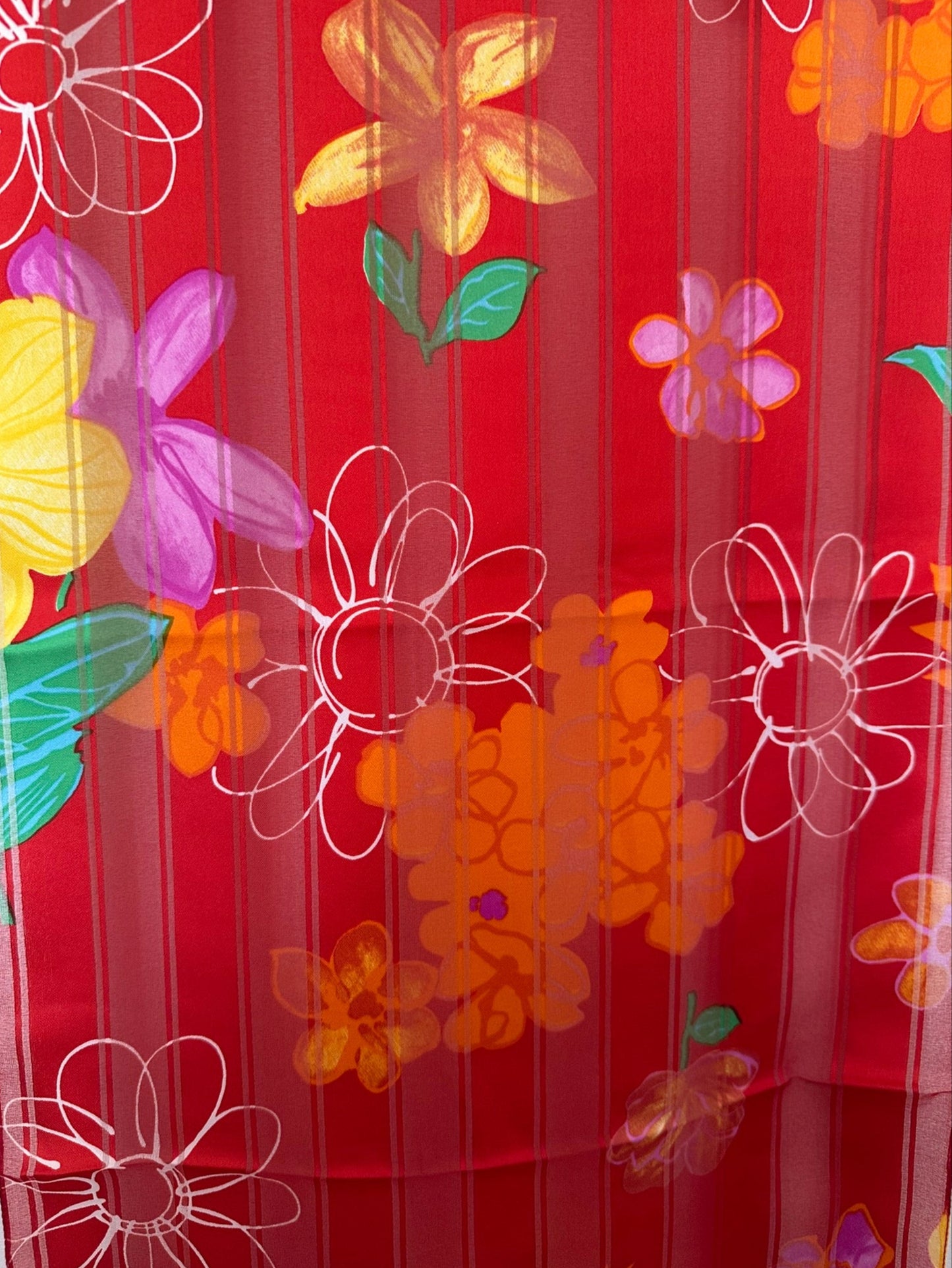Made in Italy Red Floral Scarf 100% Polyester Lightweight Sheer 33x150 cm Summer Wrap