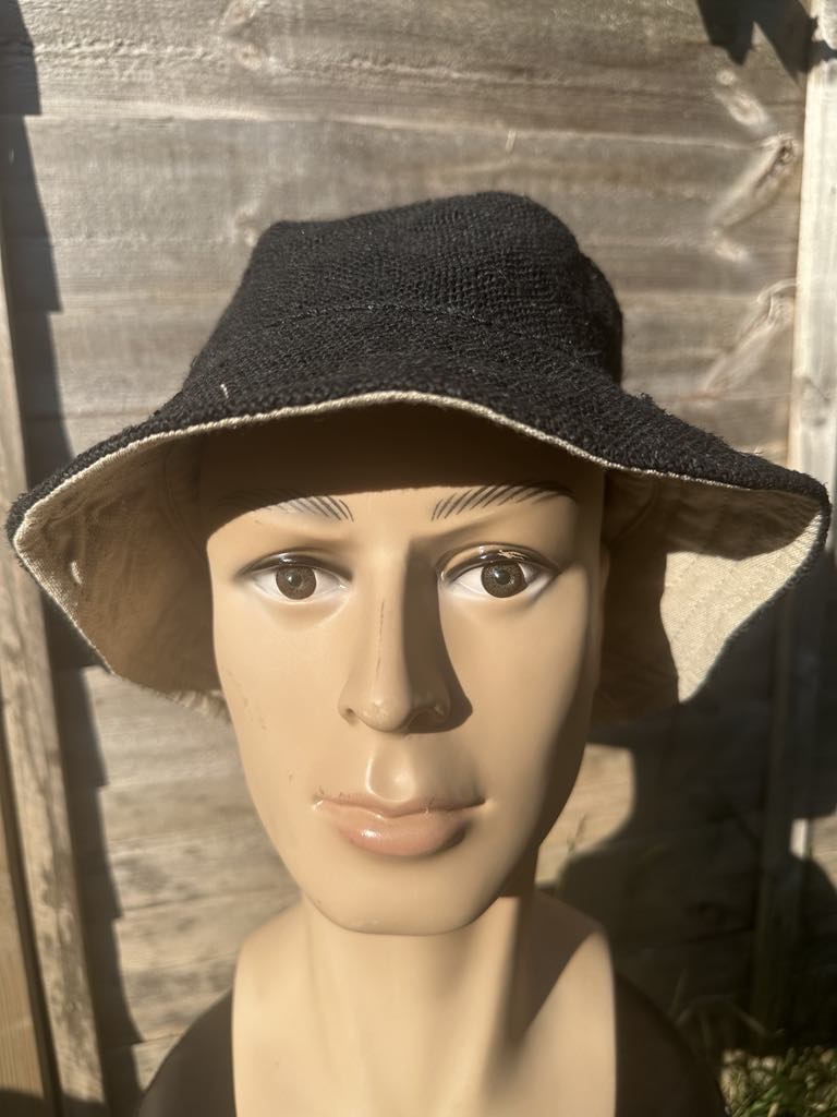 Black Handmade Hemp Bucket Hat β Unisex Boho Style β Eco-Friendly Festival Cap