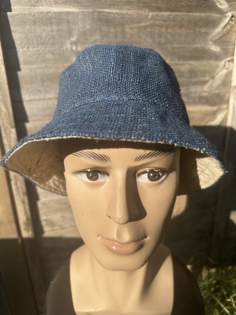 Blue Handmade Hemp Bucket Hat ā Unisex Eco-Friendly Festival Beach Cap ā Boho Style