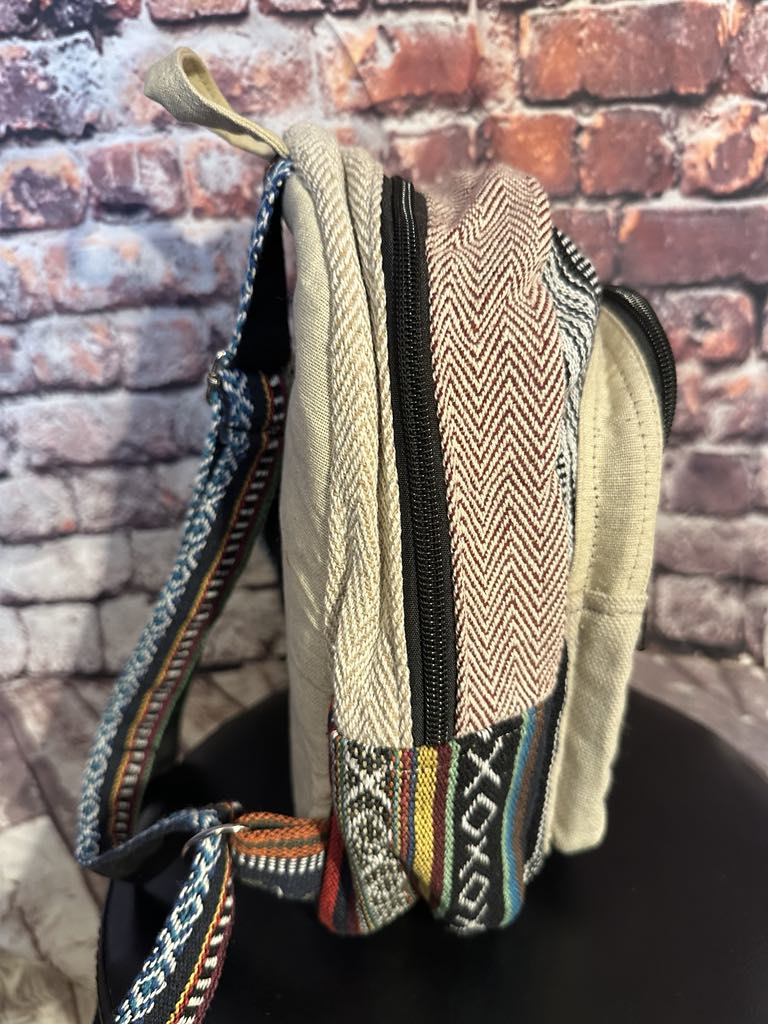 Mini Hemp Backpack 25x25cm – Handmade in Nepal – Boho Festival Rucksack – THC-Free