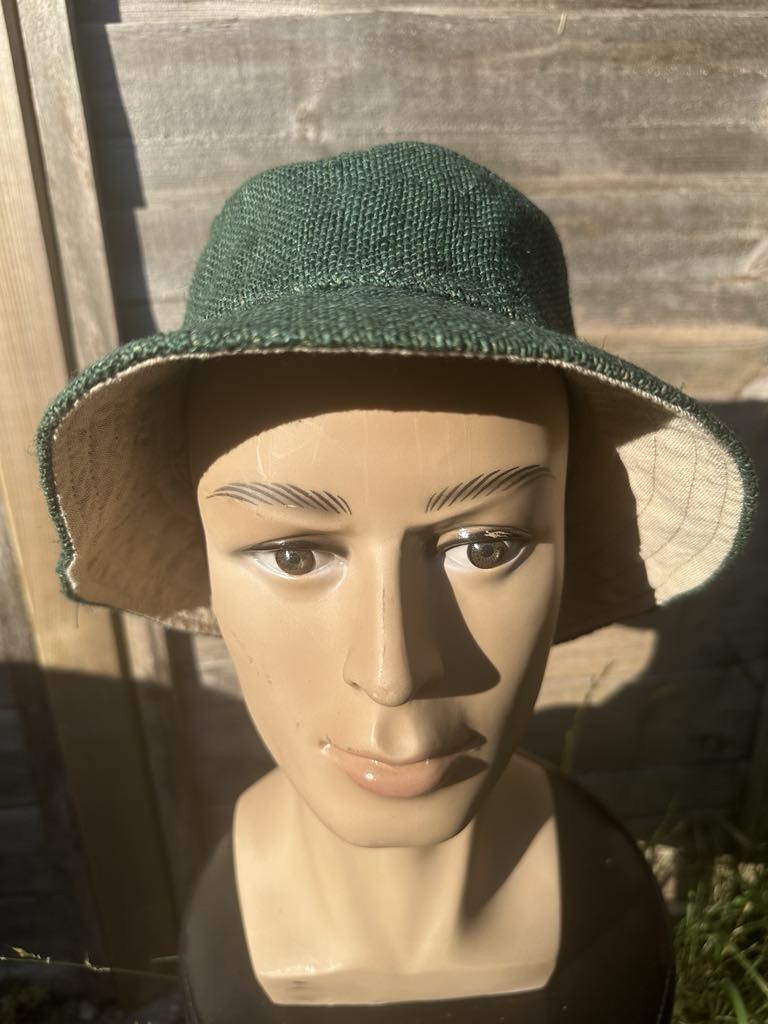 Green Handmade Hemp Bucket Hat ā Unisex One Size Fits All ā Eco-Friendly Festival Boho Style