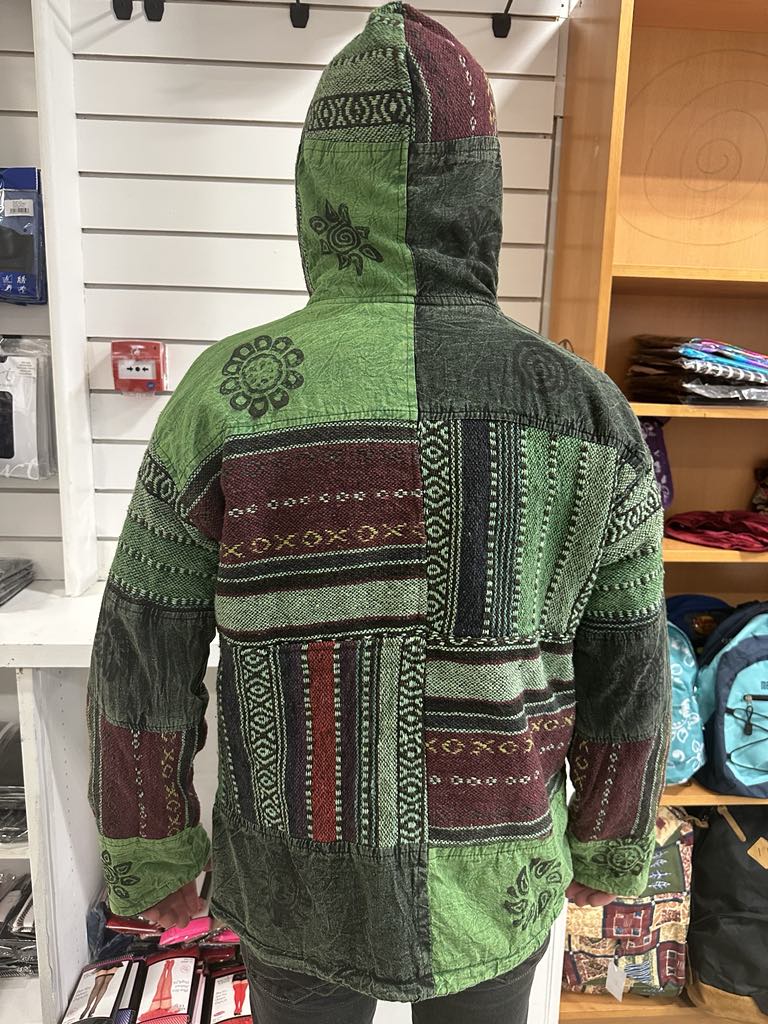 Men's Boho Hippie Patchwork Jacket Fleece Lined Medium Size - Handmade in India