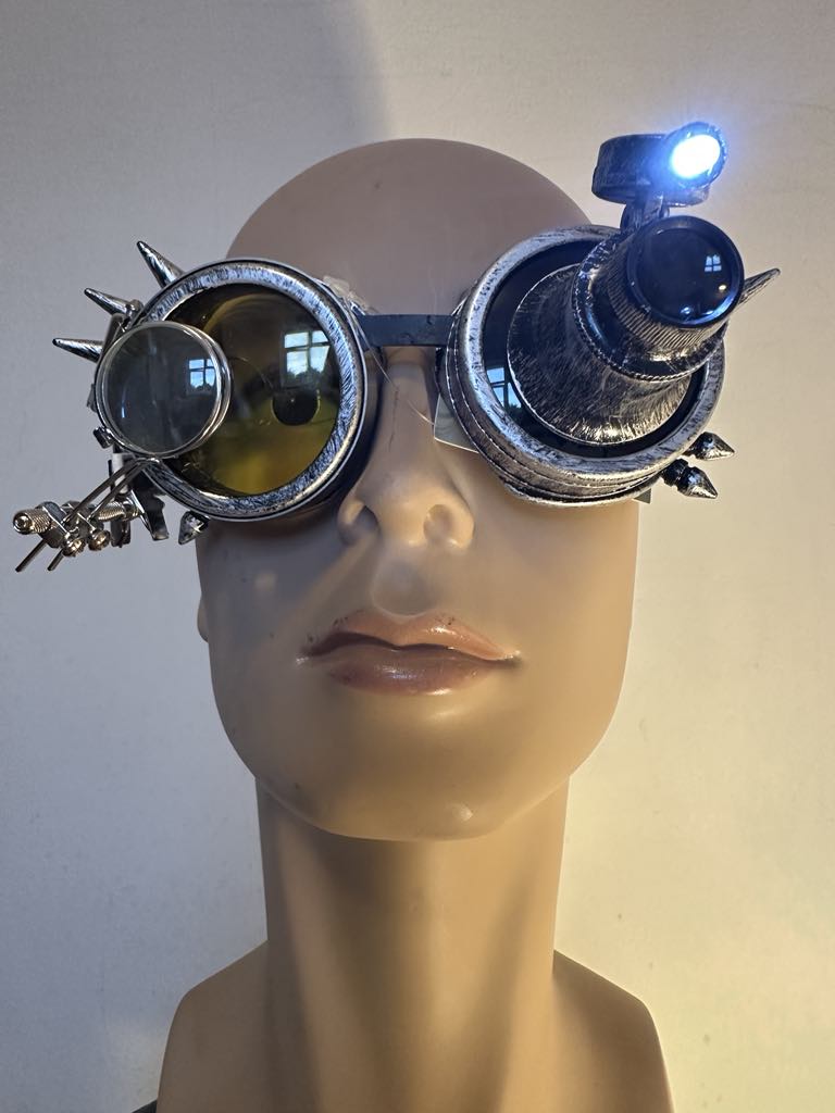 Gothic Cyber Steampunk Goggles with LED Light & Loupe