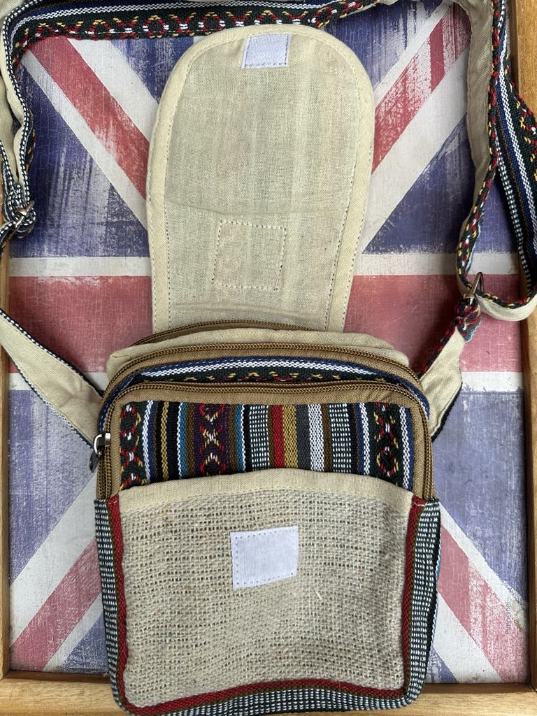 Himalayan Hemp Shoulder Bag Small 22x17cm – Handmade Nepal Crossbody Pouch THC-Free