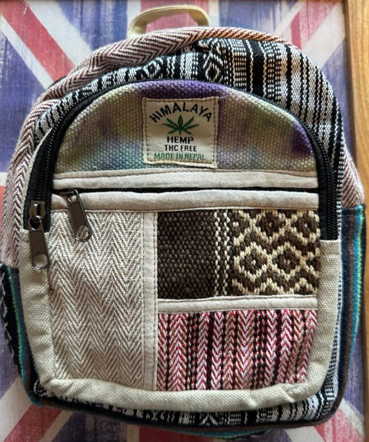 Mini Hemp Backpack 25x25cm – Handmade in Nepal – Boho Festival Rucksack – THC-Free