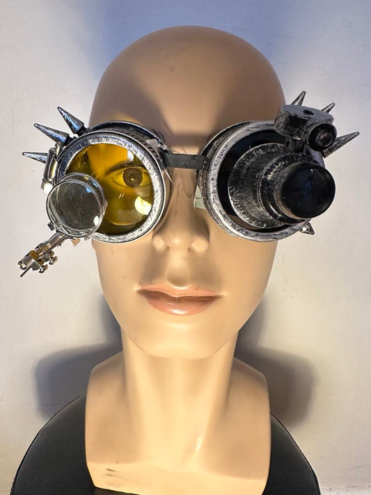 Gothic Cyber Steampunk Goggles with LED Light & Loupe
