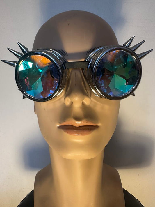 Silver Spiked Steampunk Goggles – Kaleidoscope Lenses