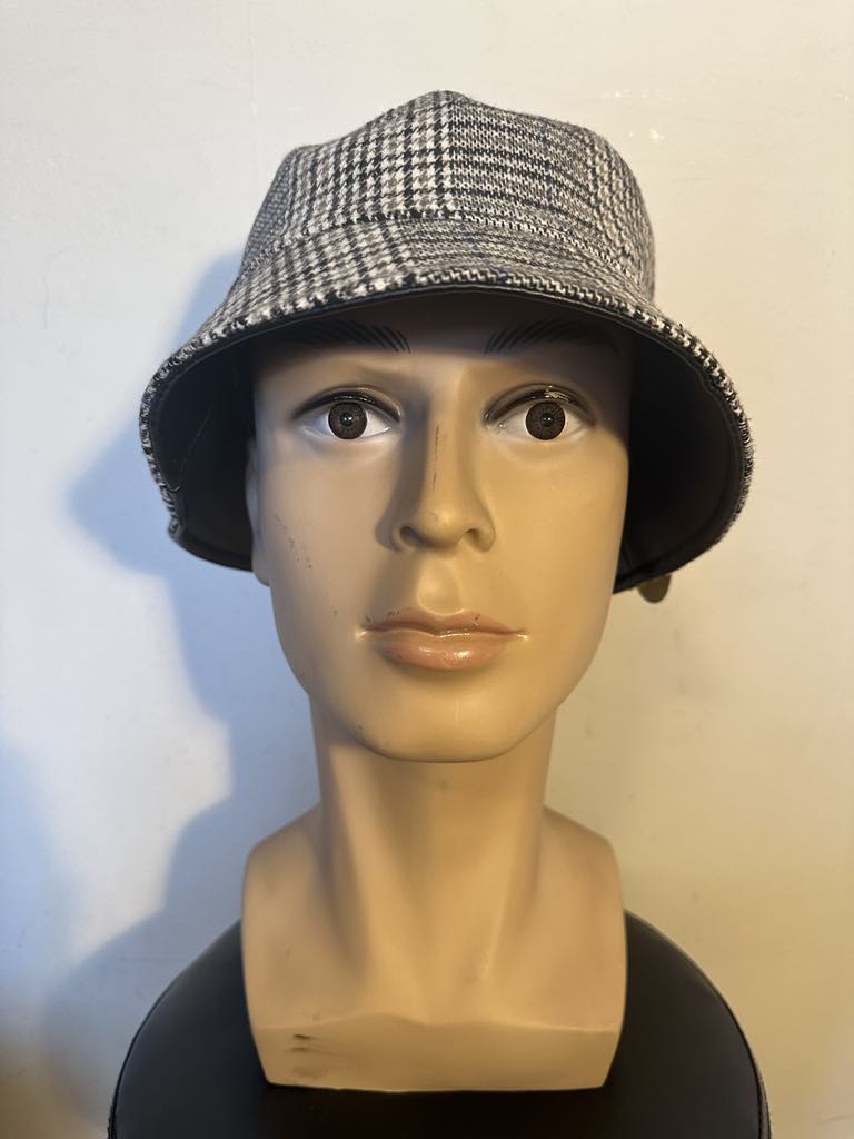 Reversible Bucket Hat Plaid & Black PU Faux Leather Unisex Trendy Street Style Cap