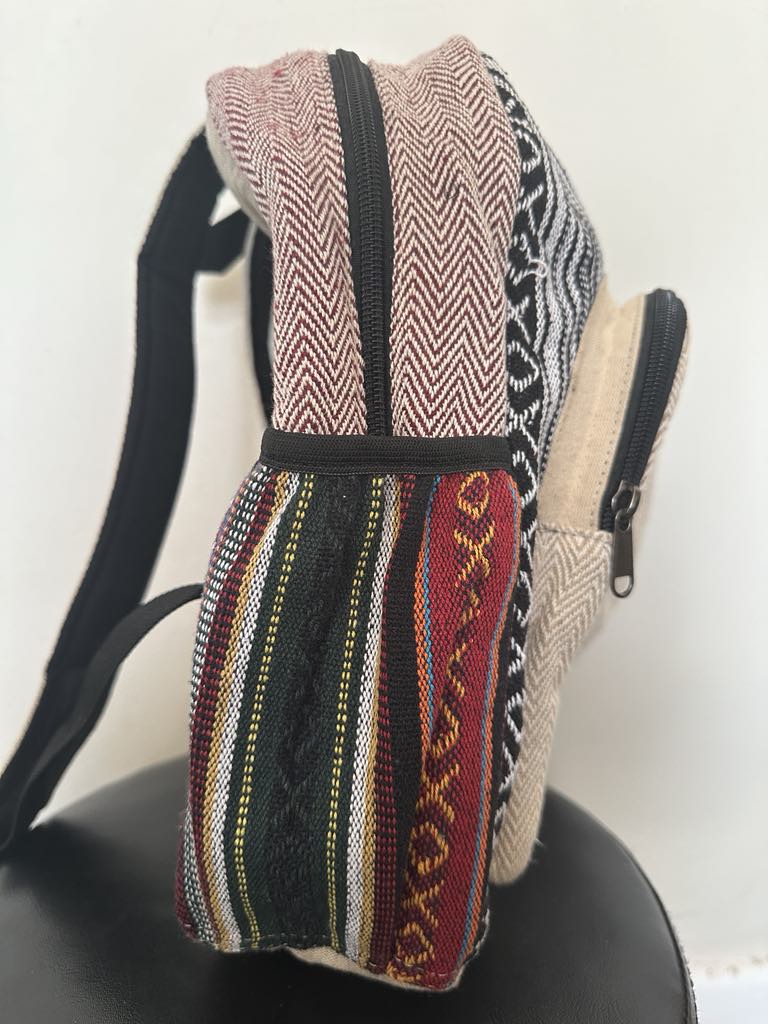 Himalayan Hemp Backpack Mushroom Print - 39x33cm - Handmade THC-Free Bag Made in Nepal - Boho Backpack