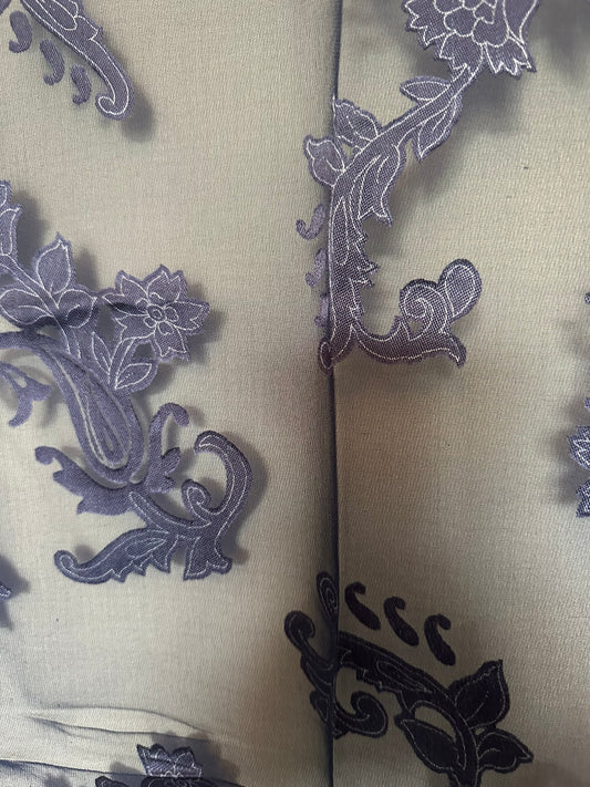 Elegant Navy Blue Floral Embroidered Scarf 33x150cm - Sheer Viscose Polyester Wrap