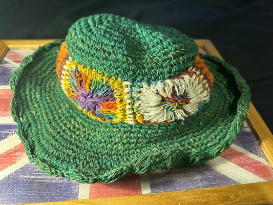 Handmade Hemp Festival Hat – Colorful Crochet Design, Shapeable Wire Brim