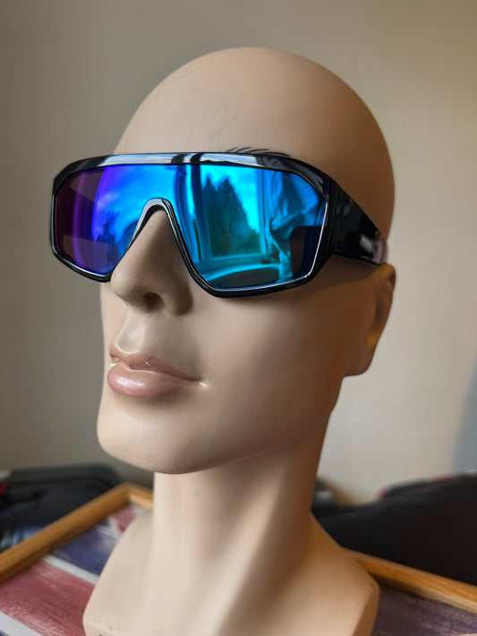 Rayflector VTG1069 Sunglasses Black Frame Blue Mirror Lens UV400 Cat.3 Retro Sport