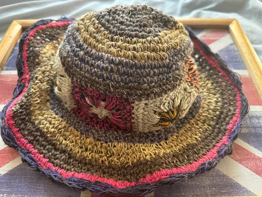 Handmade Hemp Festival Hat – Colorful Crochet Design, Shapeable Wire Brim