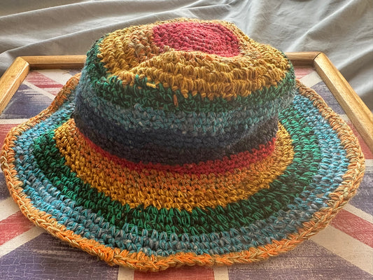 Handmade Hemp Festival Hat – Colorful Design, Shapeable Wire Brim