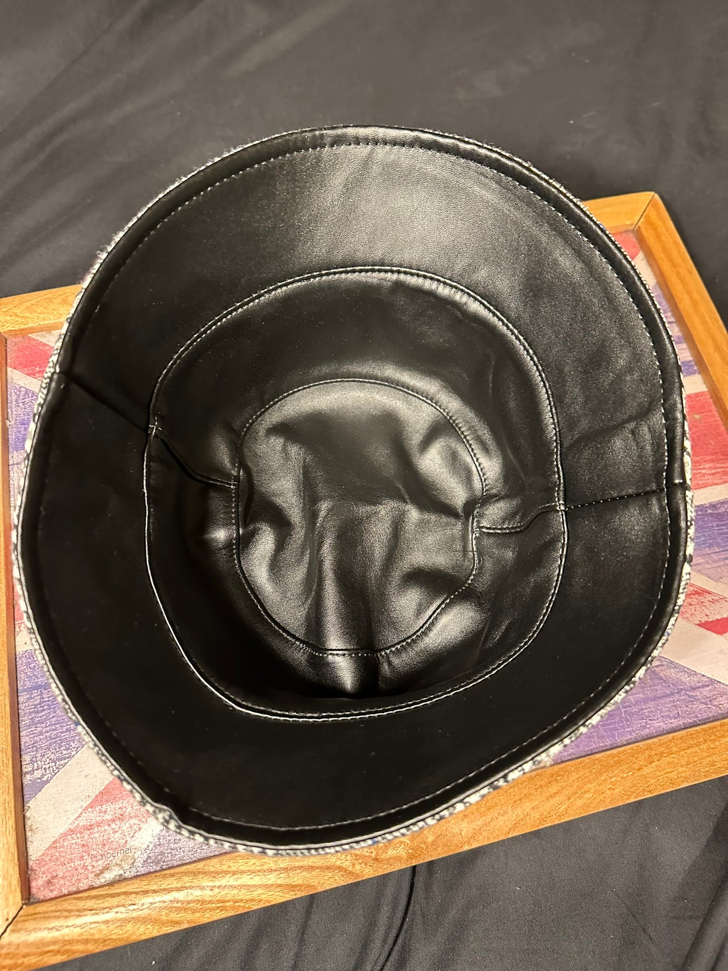 Reversible Bucket Hat Plaid & Black PU Faux Leather Unisex Trendy Street Style Cap
