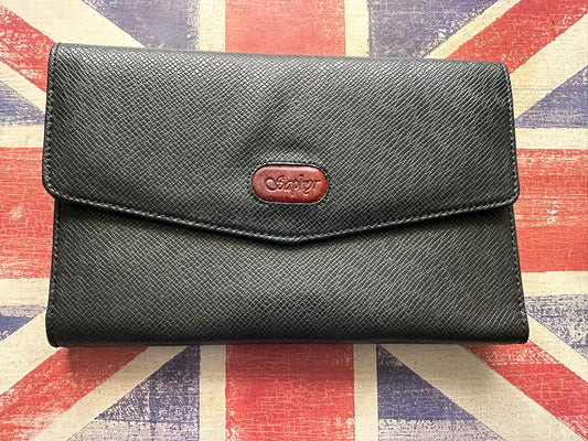 Faux Leather Wallet Clutch Black – 19x12cm – Card Slots & Zip Pocket
