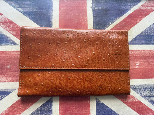 Elegant Faux Ostrich Leather Wallet Clutch - Brown, 19x13cm, Multi-Compartment Organizer