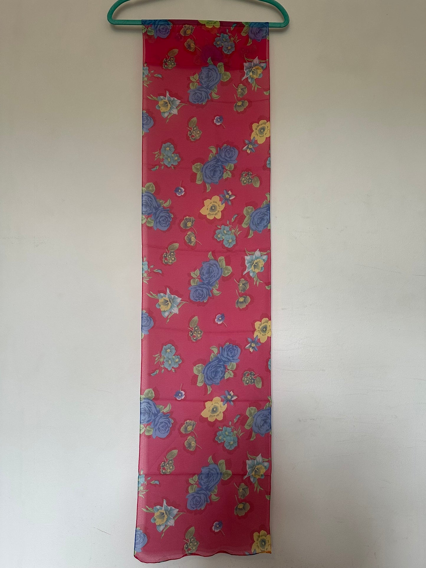 Made in Italy Pink Floral Scarf 29x136cm Sheer Polyester Blue Yellow Flowers