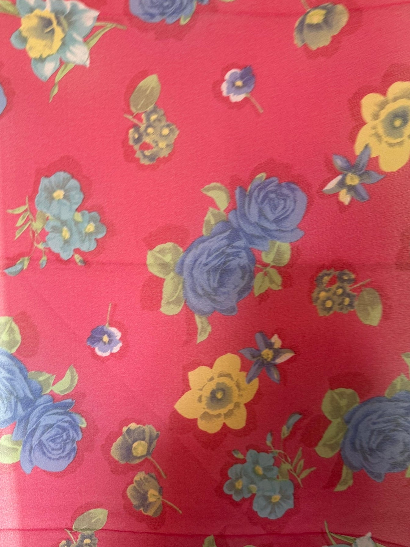 Made in Italy Pink Floral Scarf 29x136cm Sheer Polyester Blue Yellow Flowers