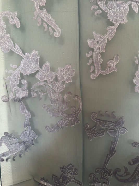 Elegant Sheer Floral Scarf 33x150cm – Purple Embroidery – Polyester Viscose Blend