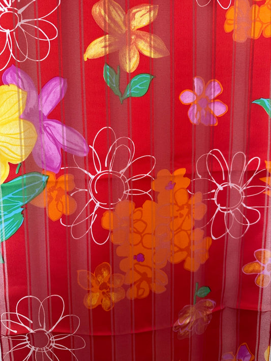 Made in Italy Red Floral Scarf 100% Polyester Lightweight Sheer 33x150 cm Summer Wrap