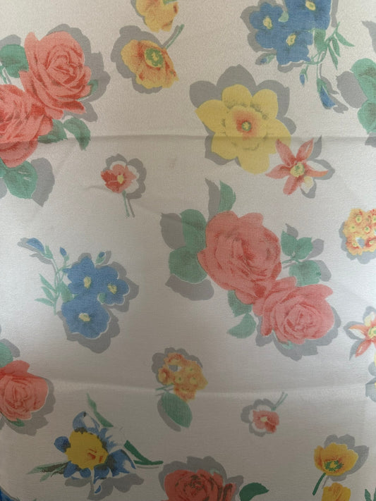 Vintage Floral Scarf Made in Italy – Sheer White with Multicolor Flowers – 29x136cm