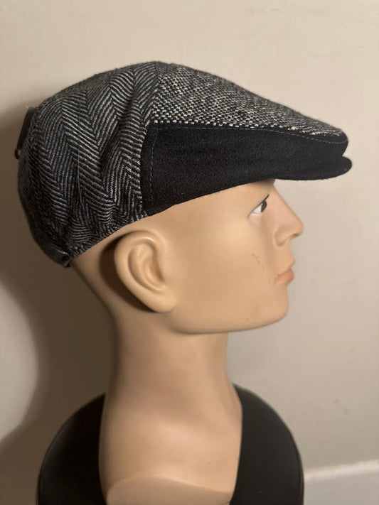 Men’s Flat Cap Newsboy Hat Herringbone Tweed Style – Size 58cm – Wool Blend