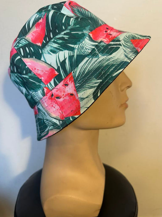 Reversible Festival Bucket Hat Watermelon Print Tropical Design One Size Unisex